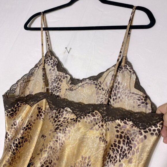 Vintage Y2K Premiere Collection Leopard Print Satin Slip Dress Lingerie W Lace L - Picture 11 of 14